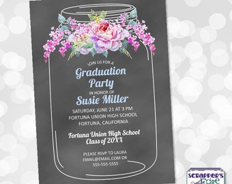 Graduation Invitation 5"x7" Jar with Flowers | Graduation Card | Senior Class | Printable Card | Print at Home | Celebration | Graduate