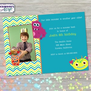 Geburtstagseinladung 7"x5" Monster Basch | Kinder Einladung | B-Day Party | Geburtstag druckbar | Druck zu Hause | Party Einladung | Geburtstagsparty