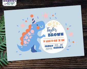 Baby Announcement 7"x5" Party Dino with Egg | Invitation | Announcement | Baby Shower Printable | Print at Home | Celebrate | Shower Invite