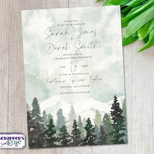 Hochzeitseinladung 5"x7" Winter Tannenwald | Wald | Hochzeitseinladungen mit RSVP | Einladungskarte | Hochzeitskarten Set | Drucke zu Hause