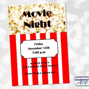 Movie Night Einladung 5"x7" Popcorn | Movie Night | Night Out | Popcorn | Filme | Druck zu Hause | Druckbare | PartyNacht | Kino
