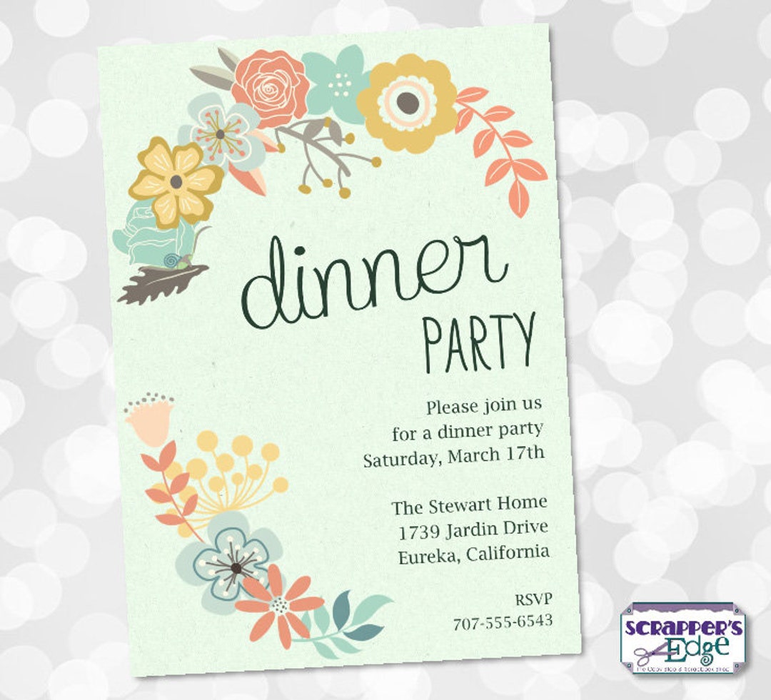 Dinner Party Invitation 7 dinner-party-invitation-7-x5-foliage-and-floral-dinner-invite-printable-dinner-party-print-at-home-cutlery-garden-scene-etsy