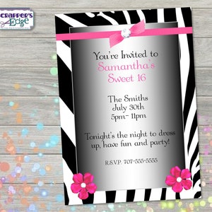Invitación de cumpleaños 5"x7" Zebra y Rosa / Invitación para niñas / Fiesta / Cumpleaños Imprimible / Imprimir en casa / Invitación a la fiesta / Fiesta de cumpleaños /