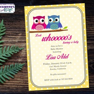 Invitation à la baby shower 5"x7 » Look Whooooo’s | | d’invitation Douche | Baby Shower Imprimable | Imprimer à la maison | Célébrez | Douche Invitez | Bébé