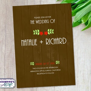 Invitación de boda 5 "x7" Madera, Simple, País / Invitación de boda con RSVP / Tarjeta de invitación / Juegos de tarjetas de boda / Imprimir en casa