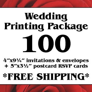 100 Einseitig Full Color 4 "x9.25" Hochzeit Einladungen und Umschläge, 5 "x3.5" Doppel-RSVP Karten