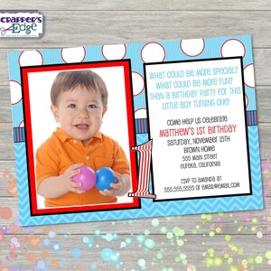 Birthday Invitation 7x5 First Birthday Polka Dots Baby Invitation Birthday Printable Print at Home Party Invite Birthday Party image 1