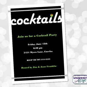 Cocktail Party Invito 7"x5" Cocktail con Olive / Night Out / Drink / Dancing / Stampabile / Stampa a casa / Party / Cocktail Night
