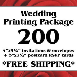 200 Einseitig Full Color 4 "x9.25" Hochzeit Einladungen und Umschläge, 5 "x3.5" Doppel-RSVP Karten