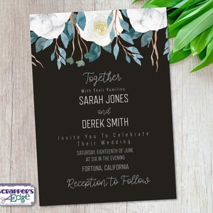 Huwelijksuitnodiging 5 "x7" rustieke witte bloemen | Bloemen | Huwelijksuitnodiging met RSVP | Uitnodigingskaarten | Trouwkaart sets | Thuis afdrukken