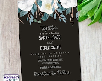 Wedding Invitation 5"x7" Rustic White Flowers | Floral | Wedding Invitation with RSVP | Invitation Cards | Wedding Card Sets | Print at Home