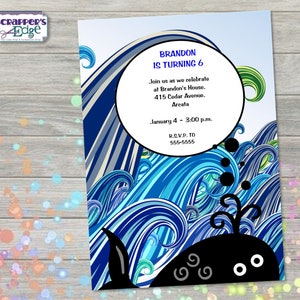 Verjaardagsuitnodiging 5 "x7" Walvis in Ocean | Uitnodiging voor kinderen | Feest | Verjaardag Afdrukbare | Thuis printen | Uitnodigingsbrief voor | Verjaardagsfeestje |