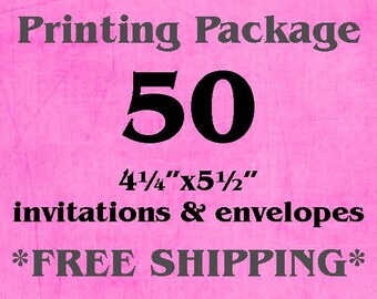 50 Single-Sided, Full Color 4.25"x5.5" Invitations/Announcements AND Envelopes