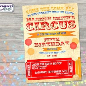 Convite de aniversário 5" tema circo x7" | Convite infantil | Festa | Aniversário para impressão | Imprima em casa | Convite para festa | Festa de Aniversário | Crianças