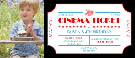Cinema Billet Anniversaire Invitation 4 X9 25 Etsy Cinema Billet Anniversaire Invitation 4 X9 25 Etsy