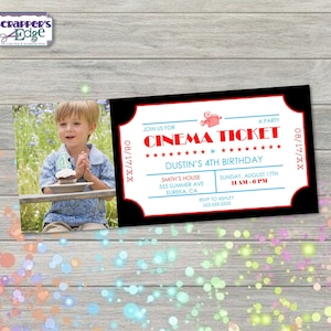 Geburtstagseinladung 4"x9,25" Foto Kino Ticket | Einladung | Party | Geburtstag druckbar | Druck zu Hause | Party Einladung | Geburtstagsfeier |