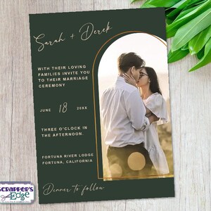 Invitation de mariage 5 « x7 » Vert Émeraude et Or Photo | Invitations de mariage avec RSVP | cartes d’invitation | Ensembles de cartes de mariage | Imprimer à la maison