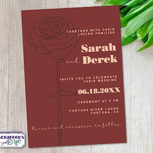 Invitación de boda 5x7 Rosa Roja / Elegante / Invitación de boda con RSVP / Tarjeta de invitación / Juegos de tarjetas de boda / Imprimir en casa