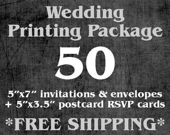 50 Single-Sided, Full Color 5"x7" WEDDING Invitations AND Envelopes, 5"x3.5" Double-Sided RSVP Cards
