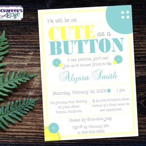 Baby Shower Einladung 5"x7" Cute as a Button | Einladung | Dusche | Baby Shower Printable | Druck zu Hause | Feiern | Shower Invite |