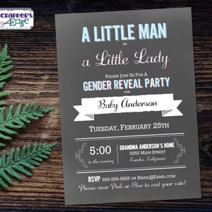 Gender Reveal Invitation 5&quot;x7&quot; Little Man or Little Lady | Chalk Board | Gender Reveal | Reveal Printable | Print at Home | Boy or Girl |