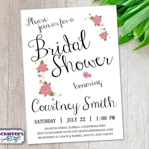 Braut Shower Einladung 5"x7" Floral Schlichte Eleganz | Liebe | Hochzeit | Braut | Feiern | Rosa Blumen | Karte | Druckbare | Druck zu Hause