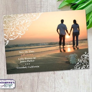 Save the Date 5 "x7" Zonsondergang | Fotokaart | Bewaar de datum | Bruiloft | Grappige | Vier | Uitnodigingskaarten | Afdrukbare | Thuis printen | Strand