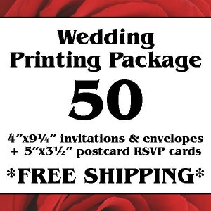 50 Einseitig Full Color 4 "x9.25" Hochzeit Einladungen und Umschläge, 5 "x3.5" Doppel-RSVP Karten