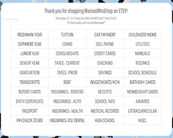 Printable Milestone tote Labels- School File Folder Labels - College Memory Box - Printable file tabs DIY Graduation School Box- Digital PDF