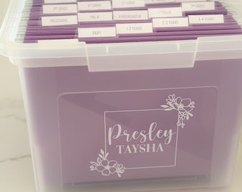 FULLY ASSEMBLED- Kids File Box , Milestone Tote , Memory Box , Organization School Box , baby file box , milestone box , keepsake box , kit