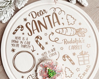 Personalized Christmas Tray, Custom Serving Tray for Christmas, Customized Christmas Wooden Serving Tray Decor, Santa Cookie and Milk Plate
