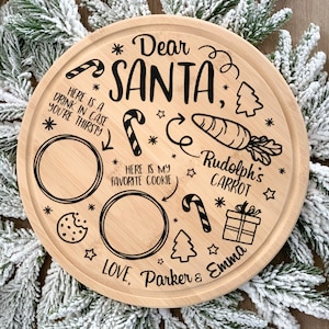 Personalized Christmas Tray, Custom Serving Tray for Christmas, Customized Christmas Wooden Serving Tray Decor, Santa Cookie and Milk Plate