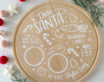 Personalized Christmas Tray, Custom Serving Tray for Christmas, Customized Christmas Wooden Serving Tray Decor, Santa Cookie and Milk Plate