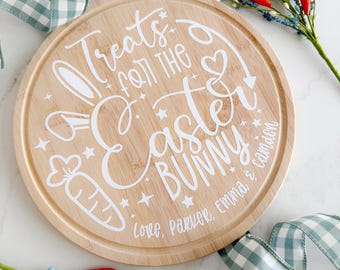 Personalized Bunny Tray, Custom Serving Tray for Easter, Customized Easter Wooden Serving Tray Decor, Easter Cookie Plate