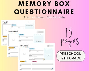 Memory Box Questionnaire L Printable Kids Interview Questions L PDF ...