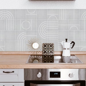 Kitchen and Bathroom Splashback Panel - Removable Vinyl Wallpaper - Boho Geometric Concrete Grey - Peel & Stick - Backsplash Stickers