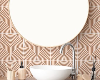 Boho Lines Caramel Tile Decals - Self-Adhesive Wall & Floor Tile Stickers BL001 - PACK OF 12
