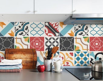 Spanish Mediterranean Tile Decals - Self-Adhesive Wall & Floor Tile Stickers - PACK OF 12