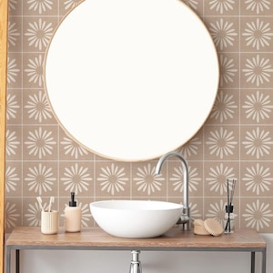Kitchen and Bathroom Splashback Panel - Removable Vinyl Wallpaper - Boho Floral Cream - Peel & Stick - Backsplash Stickers