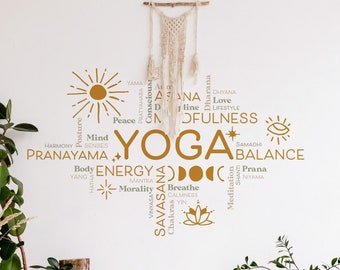 Yoga Studio Motivational Wall Decal - Boho Sun - Home Gym, Motivational, Boho Yoga, Yoga Studio Decor, Mandala, Boho Decor, Mantra