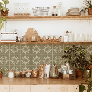 Panneau de crédence de cuisine et salle de bain - Papier peint amovible en vinyle - Boho Floral Olive - Peel & Stick - Autocollants dosseret