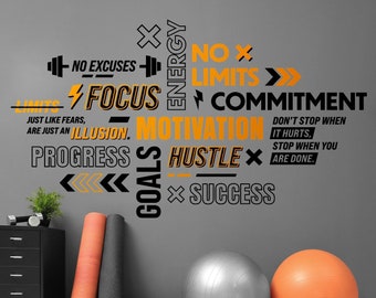 Motivation Gym Wall Decal - Motivational wall decal, Gym sticker, Home gym design, Workout, Training, fitness, home gym decor