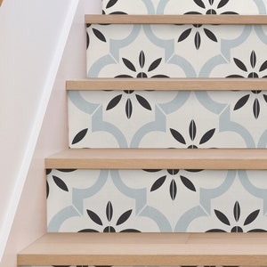 Granada Blue Stair Riser Stickers - Pack of 6 Removable Stair Riser Tile Decals - Peel & Stick Stair Riser Deco Strips - 48&quot; long