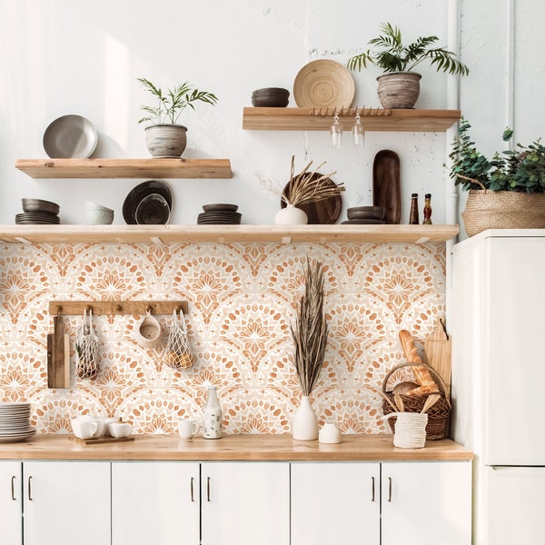 Tangier Terracotta Kitchen and Bathroom Backsplash Panel, removable washable wallpaper, peel and stick wallpaper, TATE001