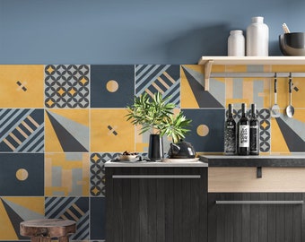 Modern Geometric Tile Decals - Self-Adhesive Wall & Floor Tile Stickers - PACK OF 12