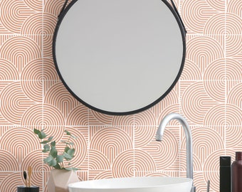 Boho Lines Salmon Tile Decals - Self-Adhesive Wall & Floor Tile Stickers BL001 - PACK OF 12