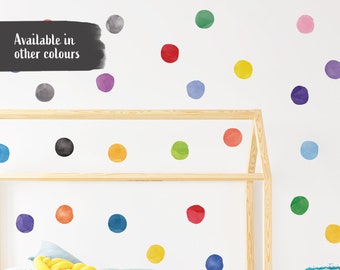 Rainbow Watercolour Dots Set - Polka Dots Fabric Wall Decal - Small Colour Dots Wall Sticker Set - Peel & Stick