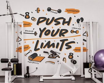 Push Your Limits Vinyl Gym Wall Decal, Inspirational Word, Gym Decal, Fitness Collage, Gym Wall Art, Gym Decor, Gym Wall Decor, Motivational