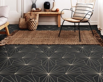 Water Lily Charcoal Hexagon Floor Tile Sticker Panel, Peel and Stick Decal, Vinyl Floor Tile Sticker, Floor decals, Carreaux de Ciment