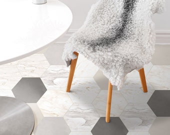 Marble Hexagon Floor Tile Sticker Panel, Peel and Stick Decal, Vinyl Floor Tile Sticker, Floor decals, Carreaux de Ciment